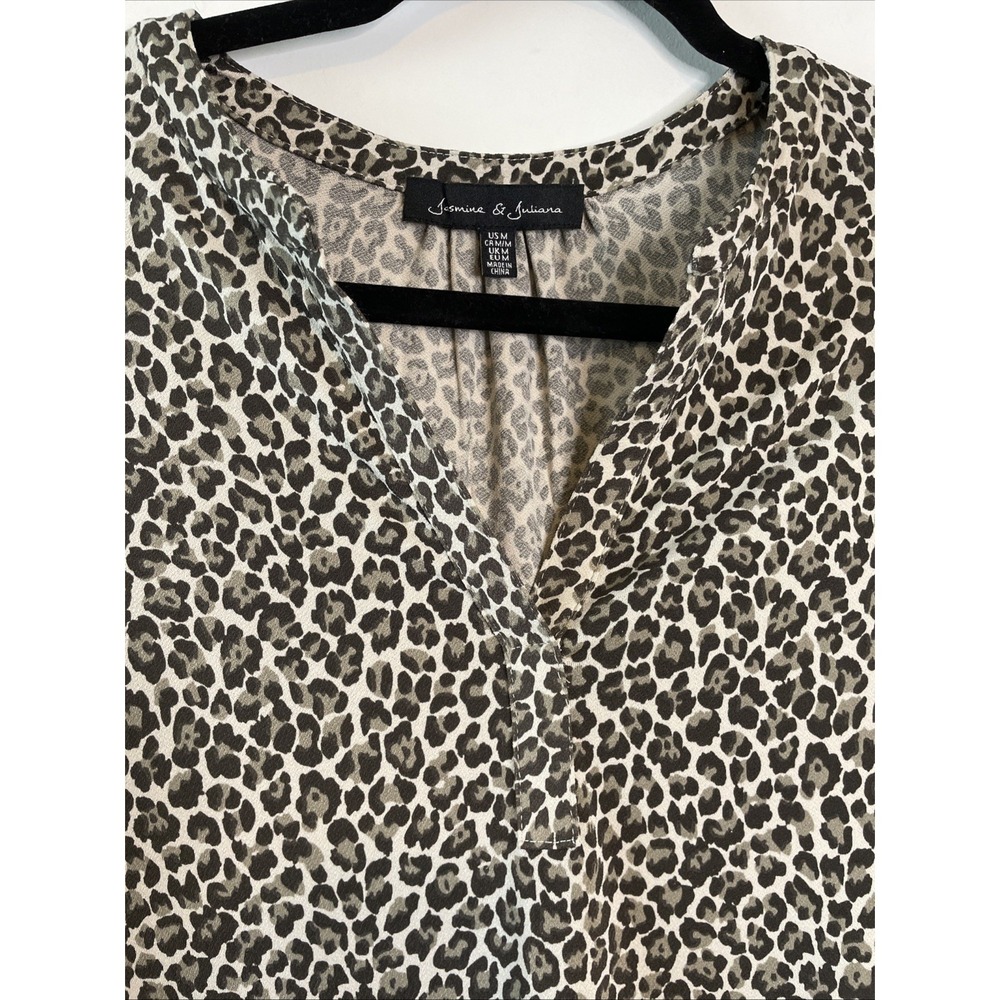 Jasmine & Juliana M Leopard Print Tunic Top Tan Black Stretch Boho Blouse - Picture 5 of 11